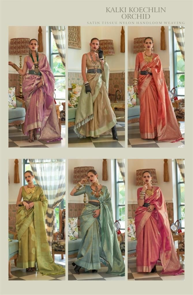 Pure Banarasi Satin Tissue Nylon Handloom Weaved Sarees