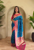 Blue Banarasi Paithani Silk Zari Meena Weaved Contrast Saree