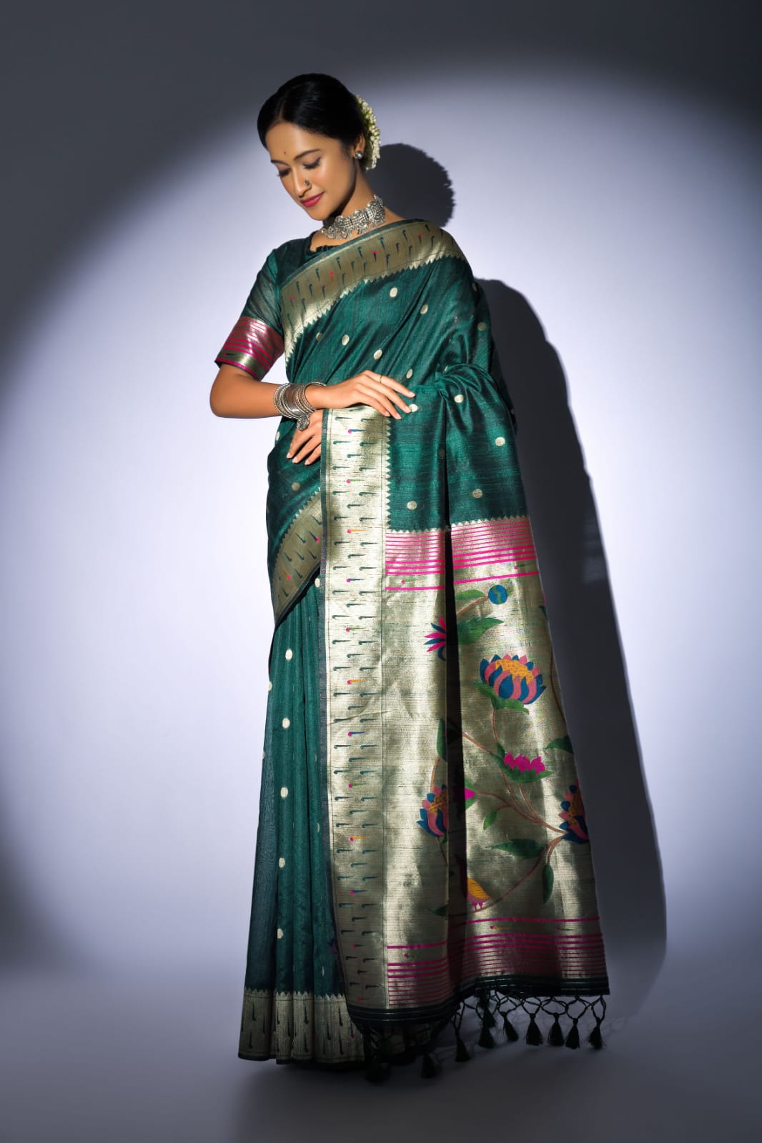 Pure Banarasi Paithani Silk Rich Zari Weaved Pallu Sarees