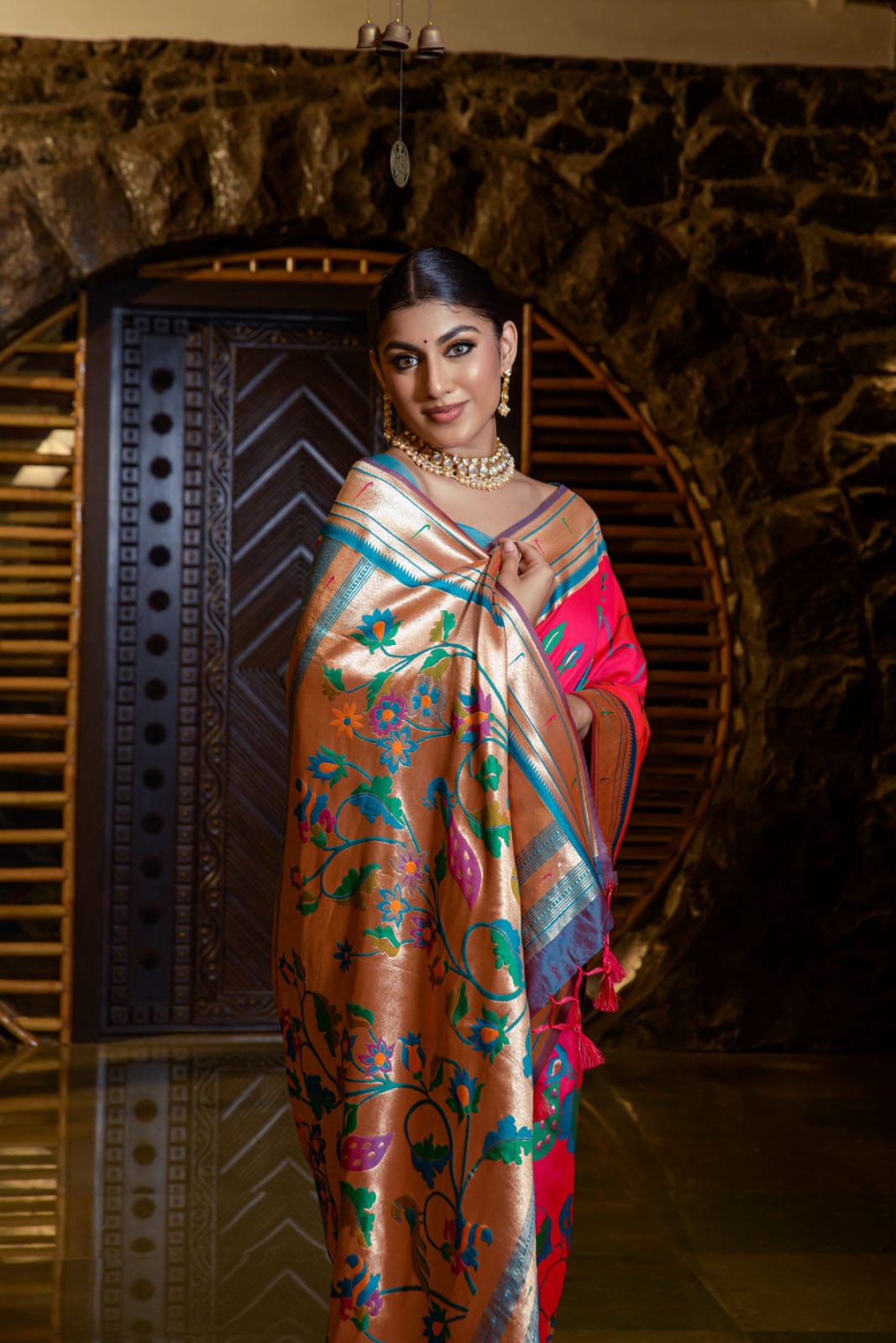 Pure Banarasi Silk Paithani Zari Meena Kari Weaved Rich Pallu Sarees