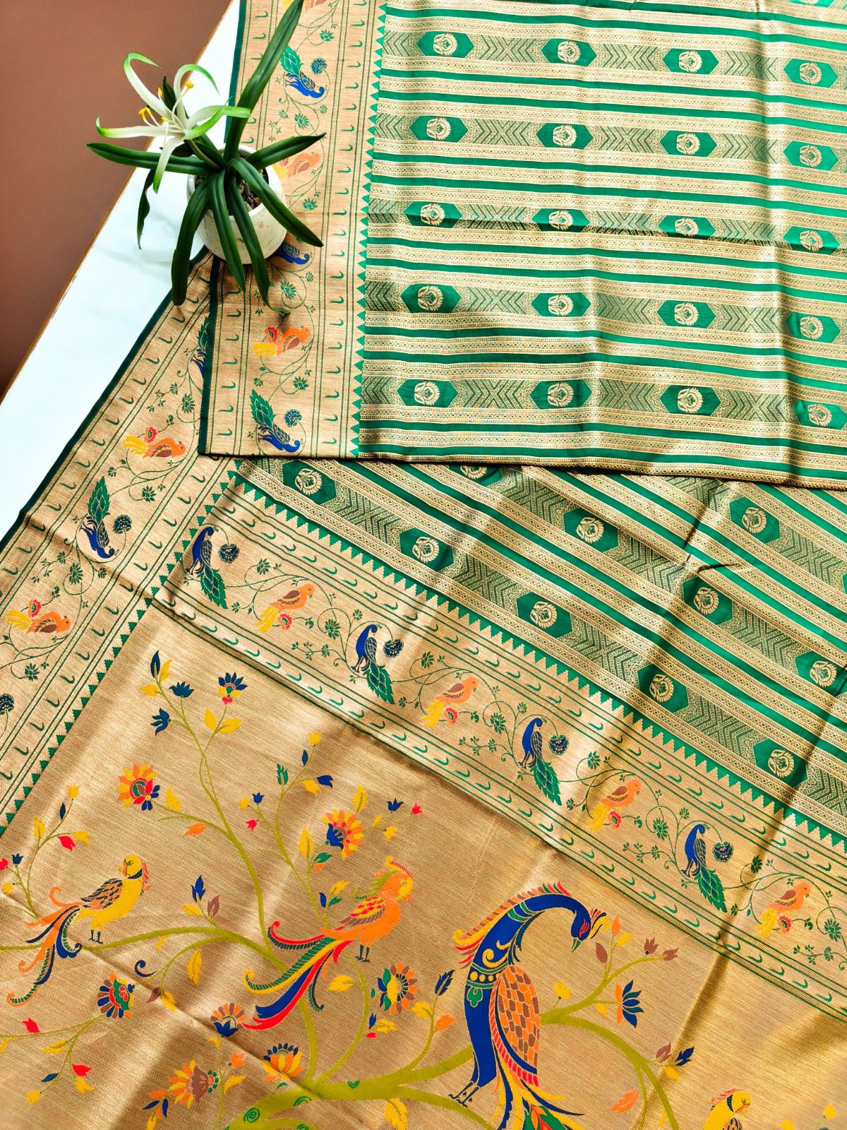 Green Premium Soft Paithani Silk Rich Zari Meena Weaved Saree