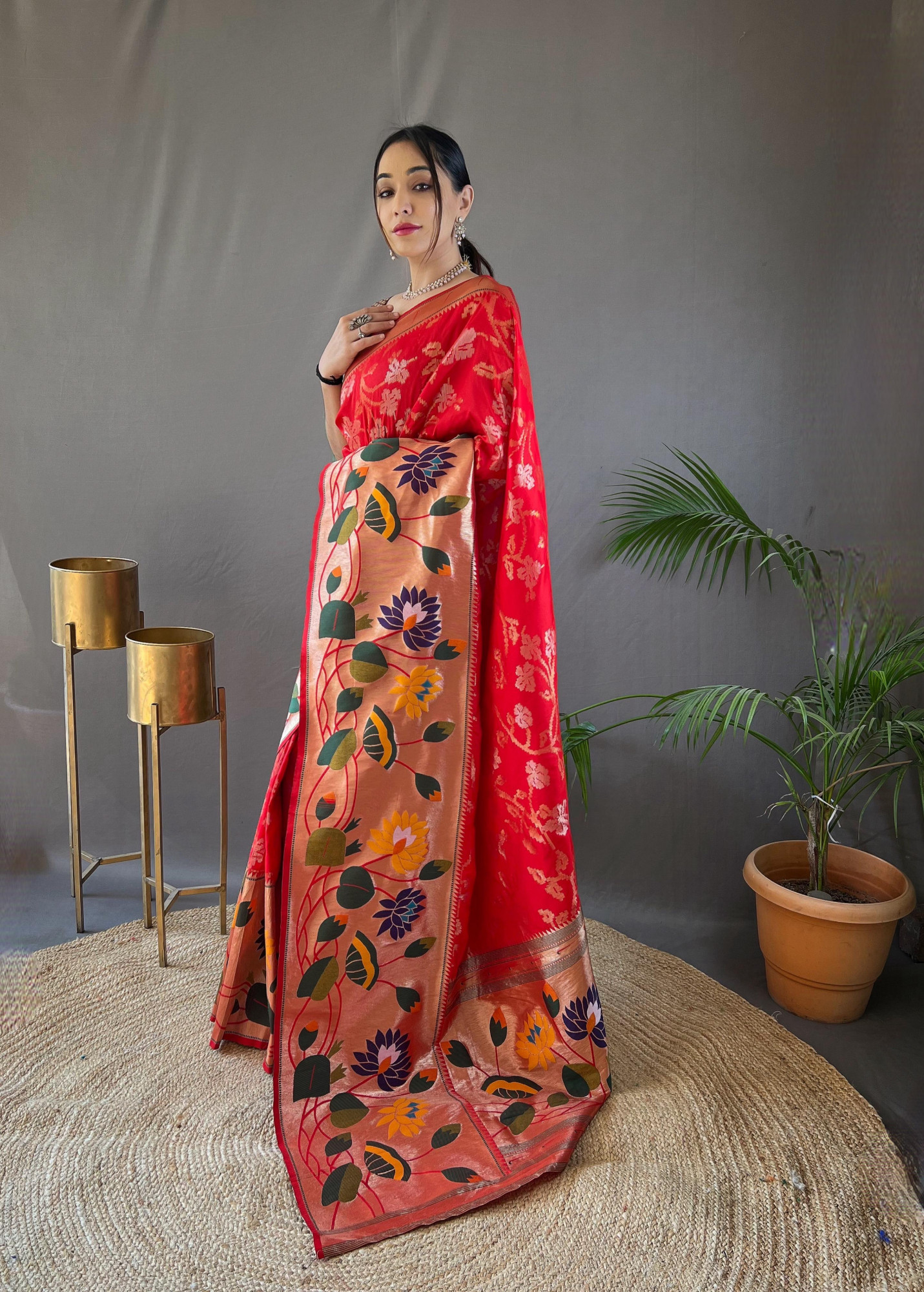 Red Banarasi Paithani Silk Rich Zari Meenakari Weaved Saree