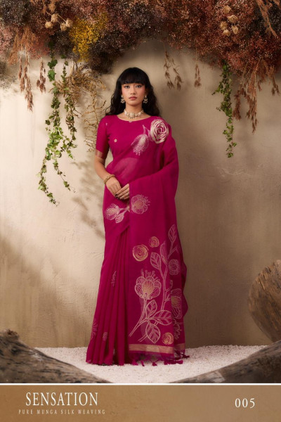 Image of Magenta Pure Munga Silk Handloom Weaved Borderless Saree