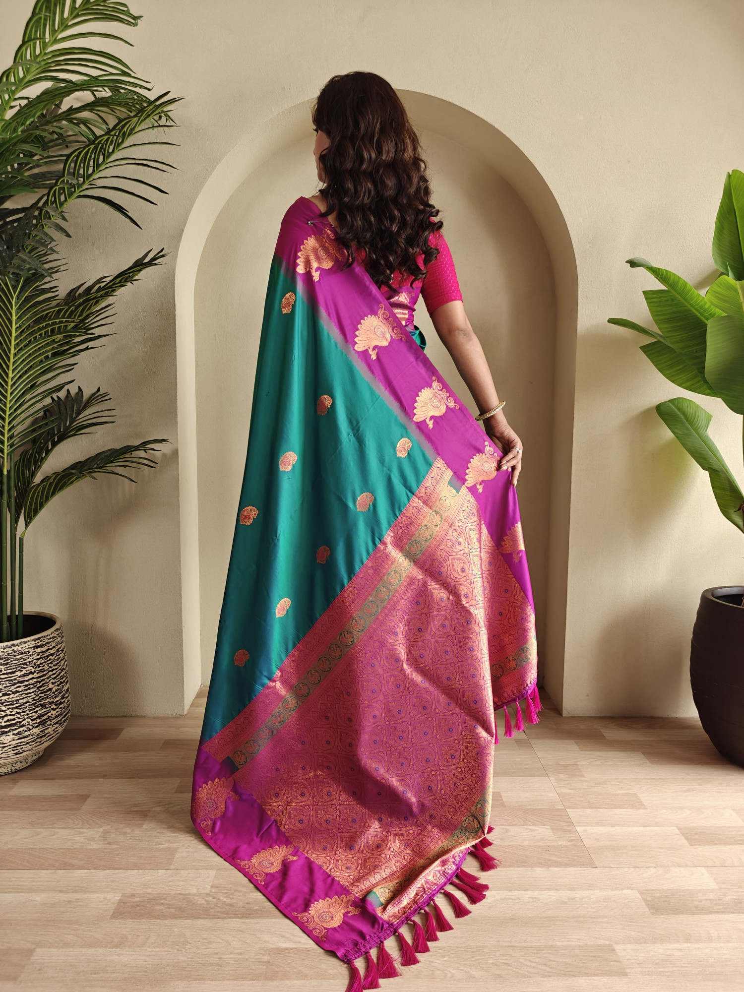 Jade Green Banarasi Silk All Over Zari Weaved Body Motifs Border Rich Pallu Saree