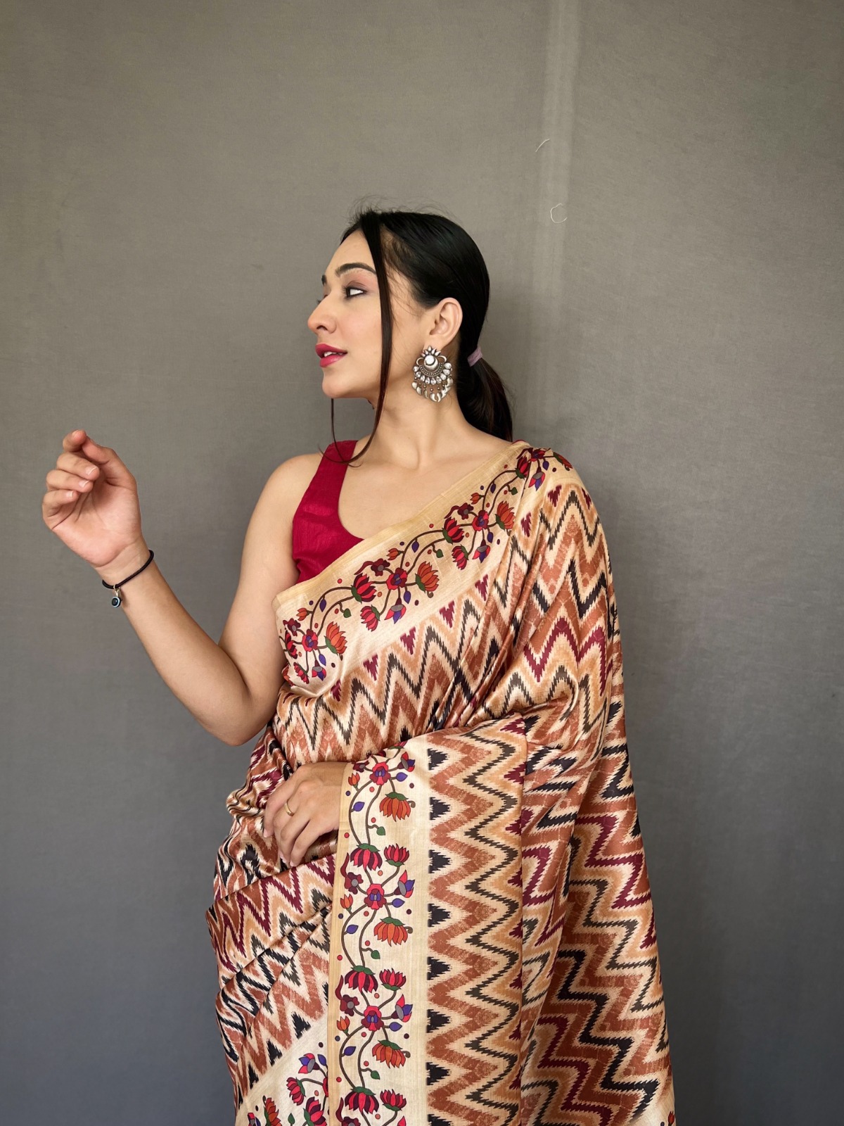 Soft Silk Paithani Style Printed All Over With Tassels On Pallu Saree