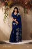Navy Blue Pure Munga Silk Handloom Weaved Borderless Saree