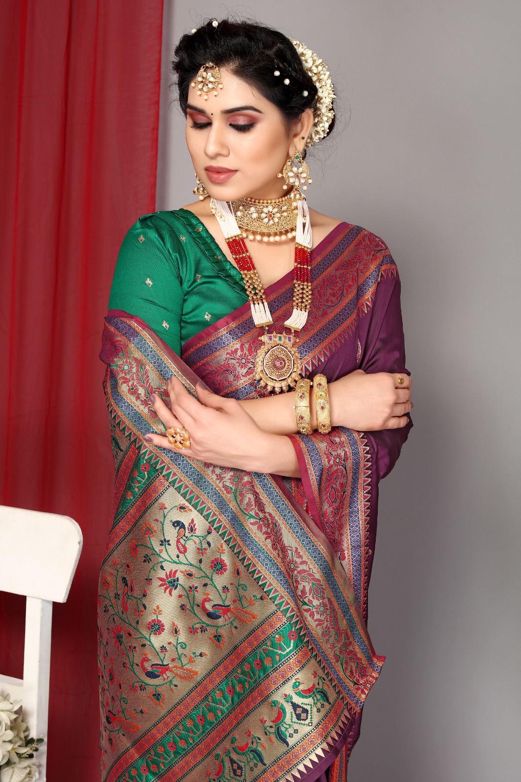 Banarasi Soft Paithani Silk Rich Zari Meena Weaved Body And Pallu Saree