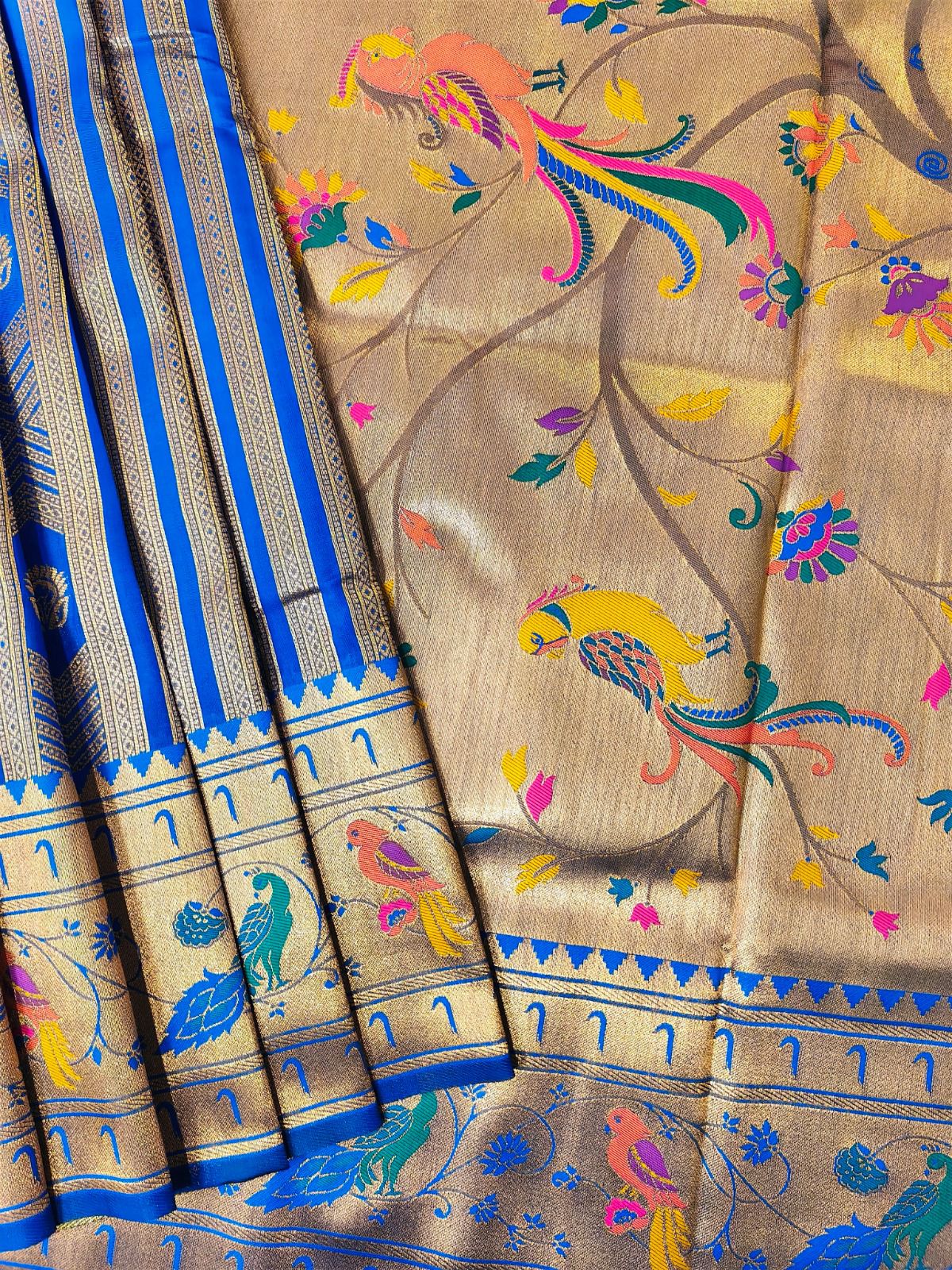 Royal Blue Premium Soft Paithani Silk Rich Zari Meena Weaved Saree
