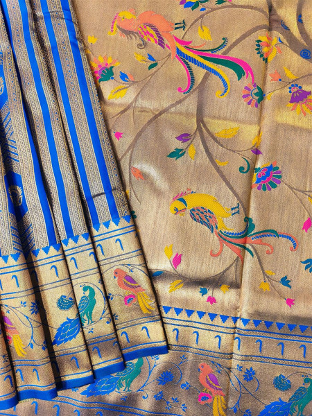 Image of Royal Blue Premium Soft Paithani Silk Rich Zari Meena Weaved Saree