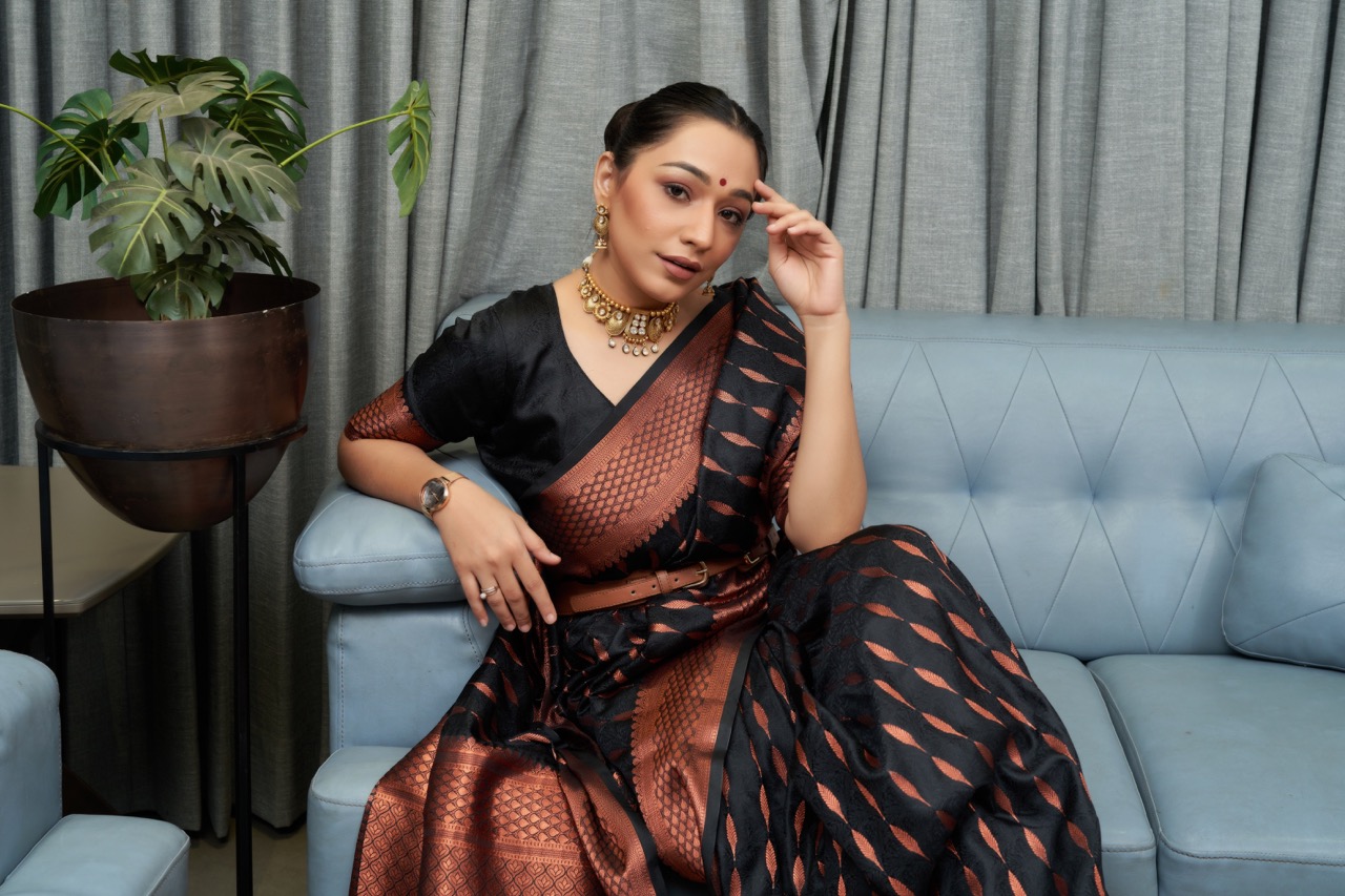 Pure Banarasi Silk Copper Zari Weaved Rich Pallu And Border Sarees