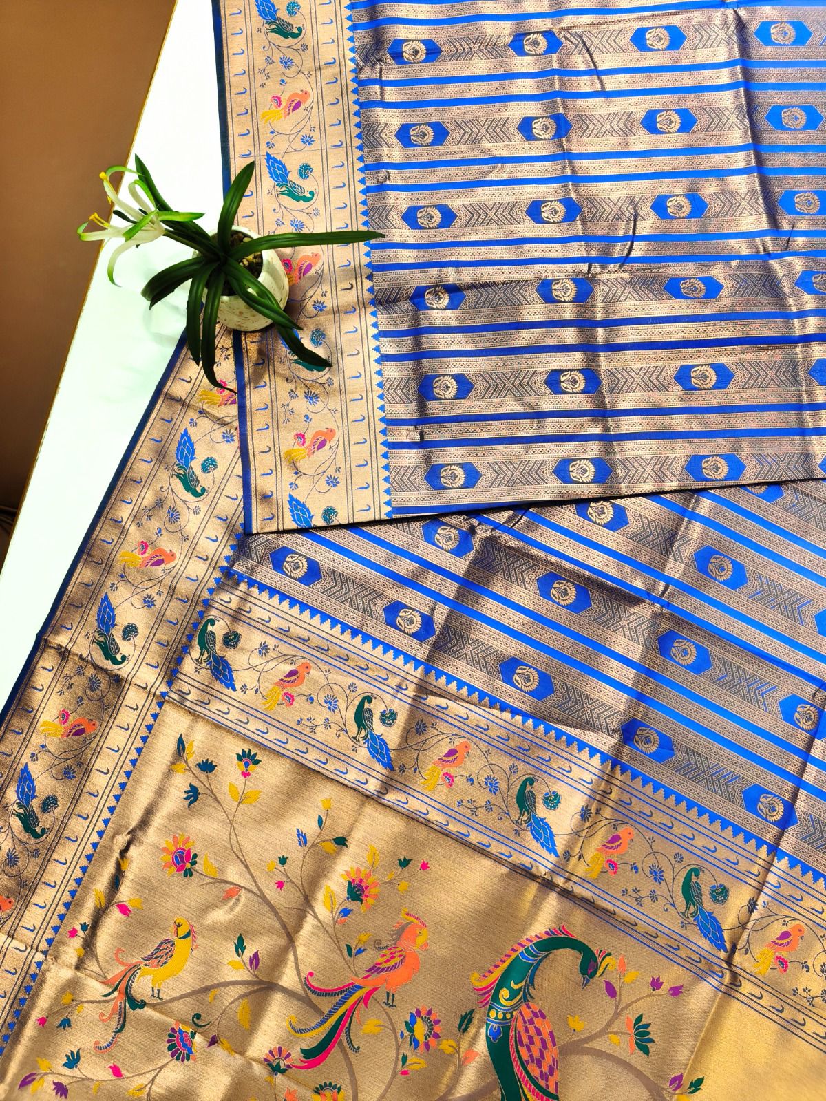 Royal Blue Premium Soft Paithani Silk Rich Zari Meena Weaved Saree
