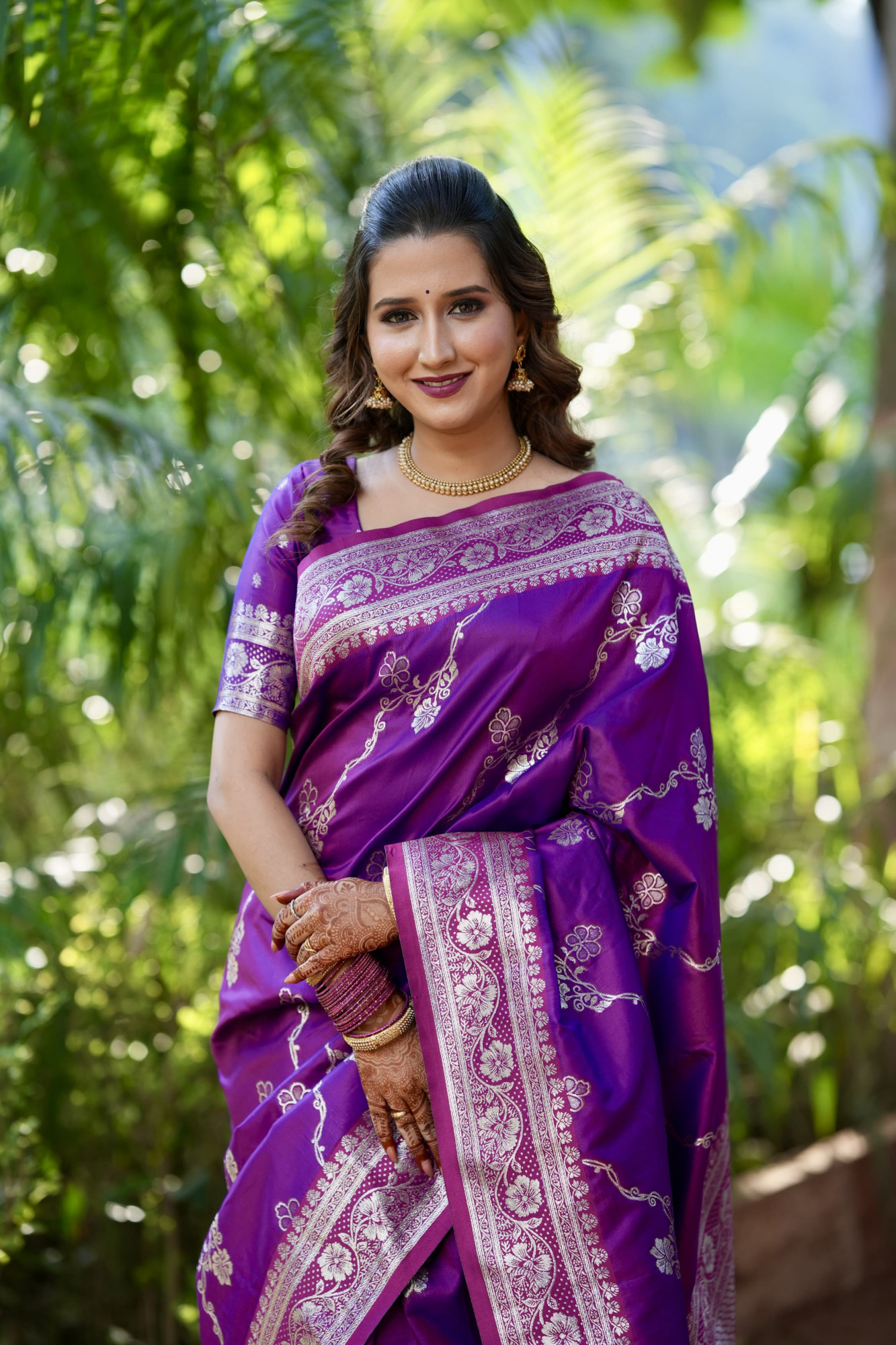 Purple Premium Banarasi Silk Silver Zari Jaal Weaved Rich Pallu Border Saree