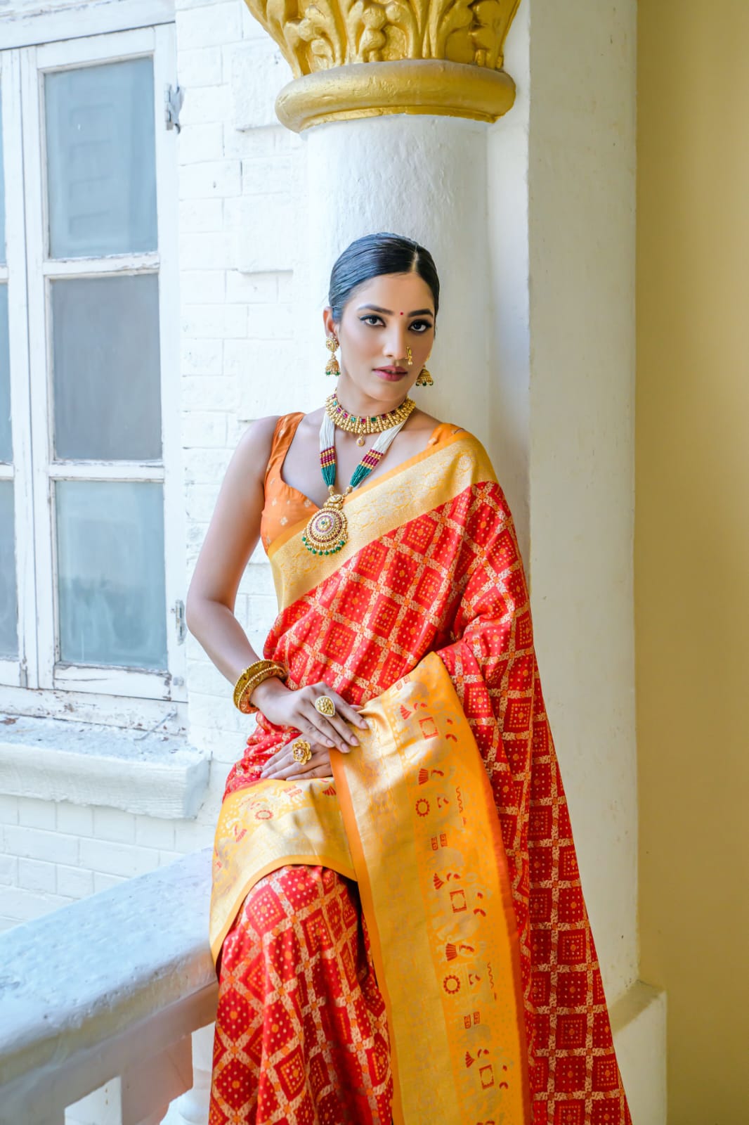 Banarasi Silk Patola All Over Rich Zari Weaved Jaali Body With Rich Pallu Wide Border Saree