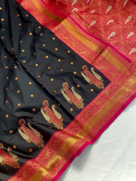 Image of Black Kanchipuram Paithani Silk Rich Zari Kanchi Weaved Saree
