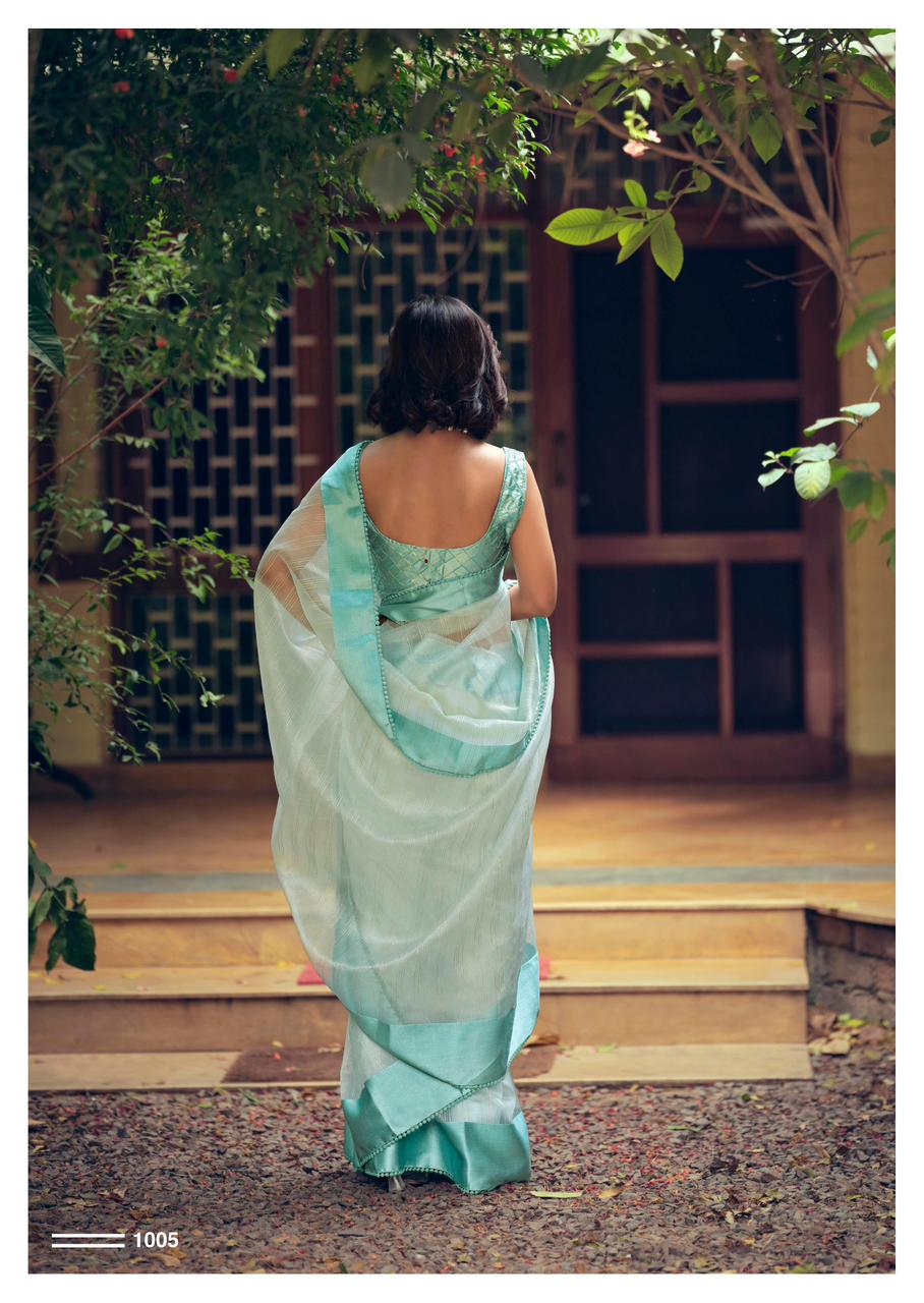 Pure Organza Silk All Over Zari Check Weaved With Satin Border Saree