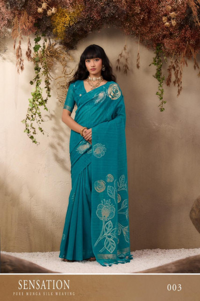Image of Jade Green Pure Munga Silk Handloom Weaved Borderless Saree