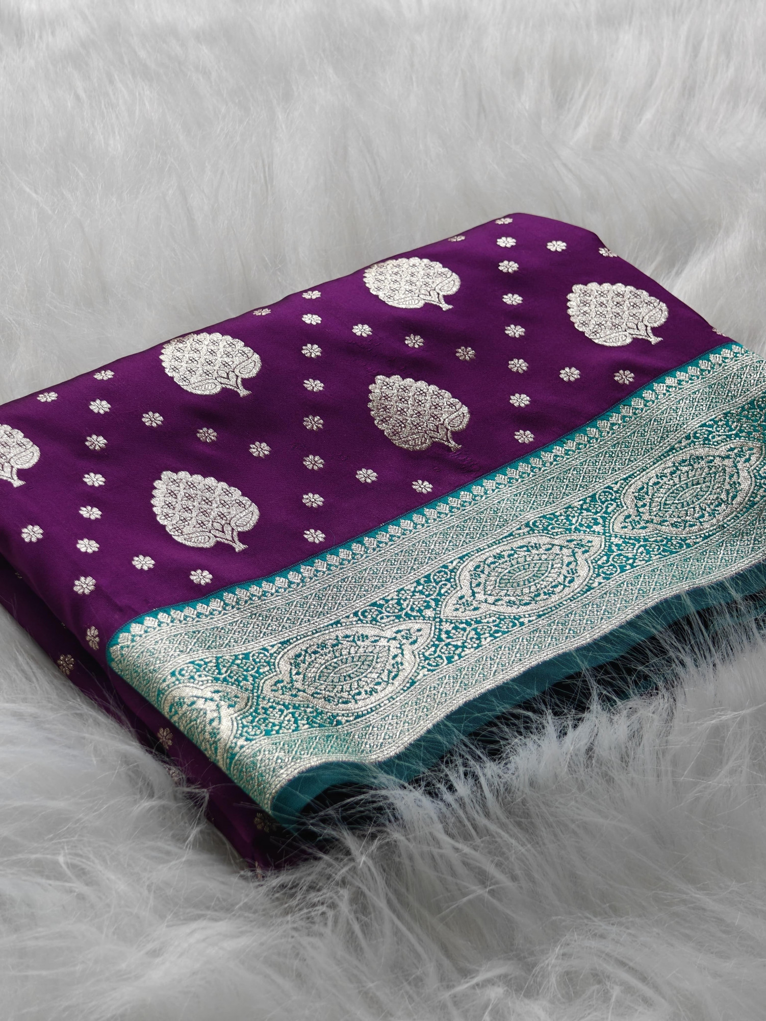 Purple Premium Banarasi Satin Silk Sari Weaved Saree