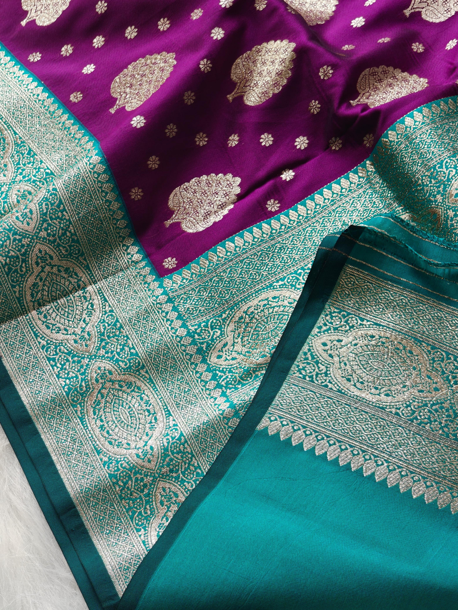 Purple Premium Banarasi Satin Silk Sari Weaved Saree