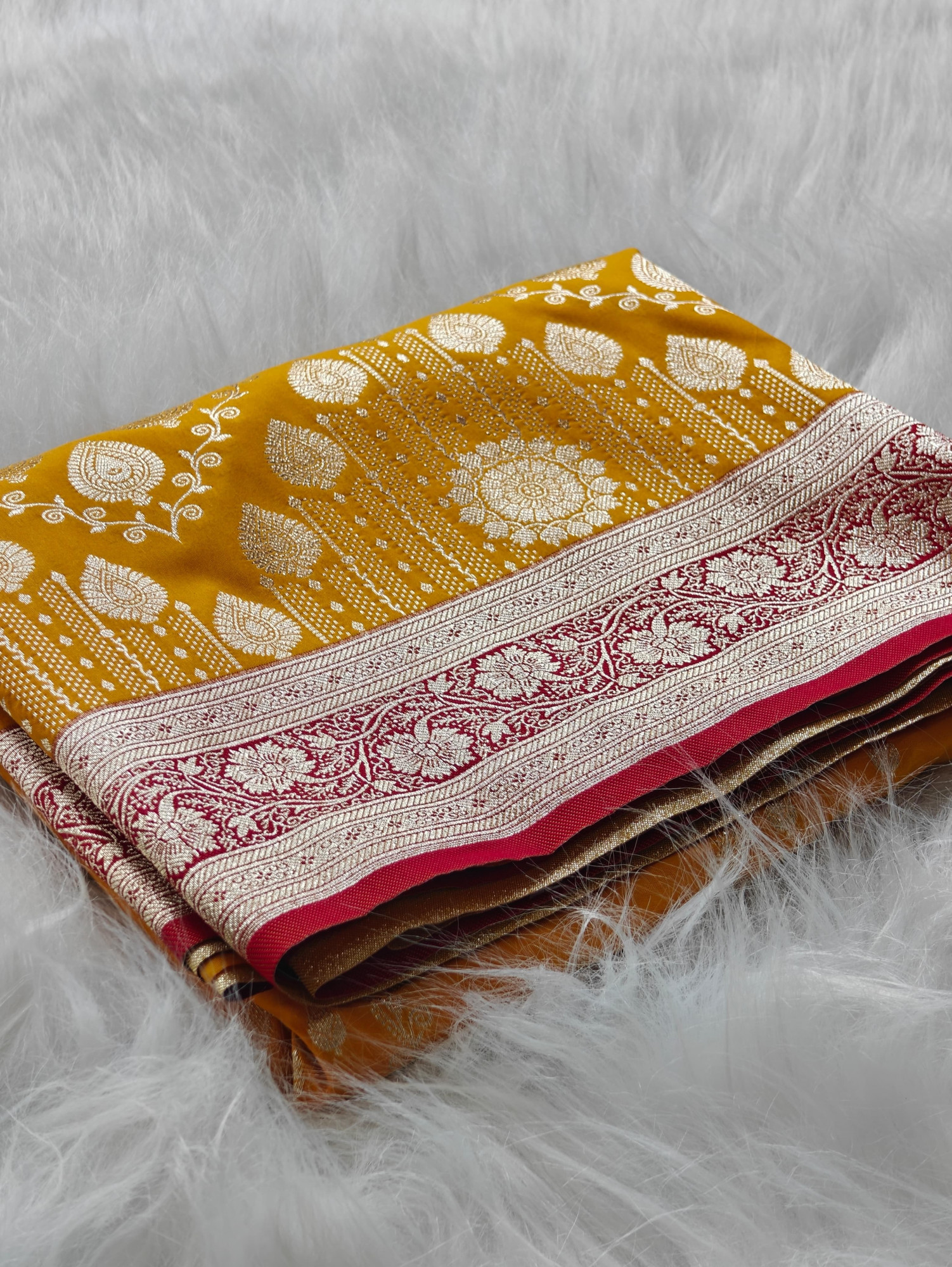 Gold Premium Banarasi Satin Silk Zari Weaved Saree