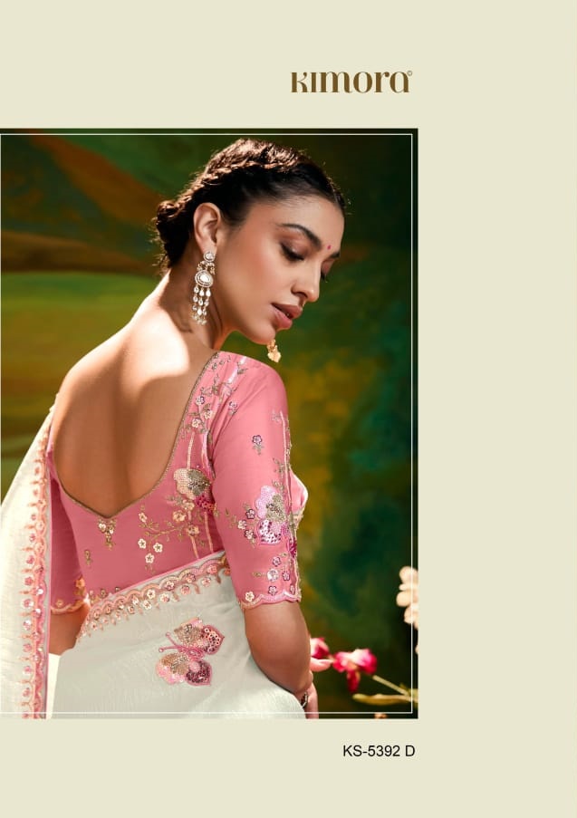 Off-White Pure Tissue Organza Embroidered Sequence Worked Saree