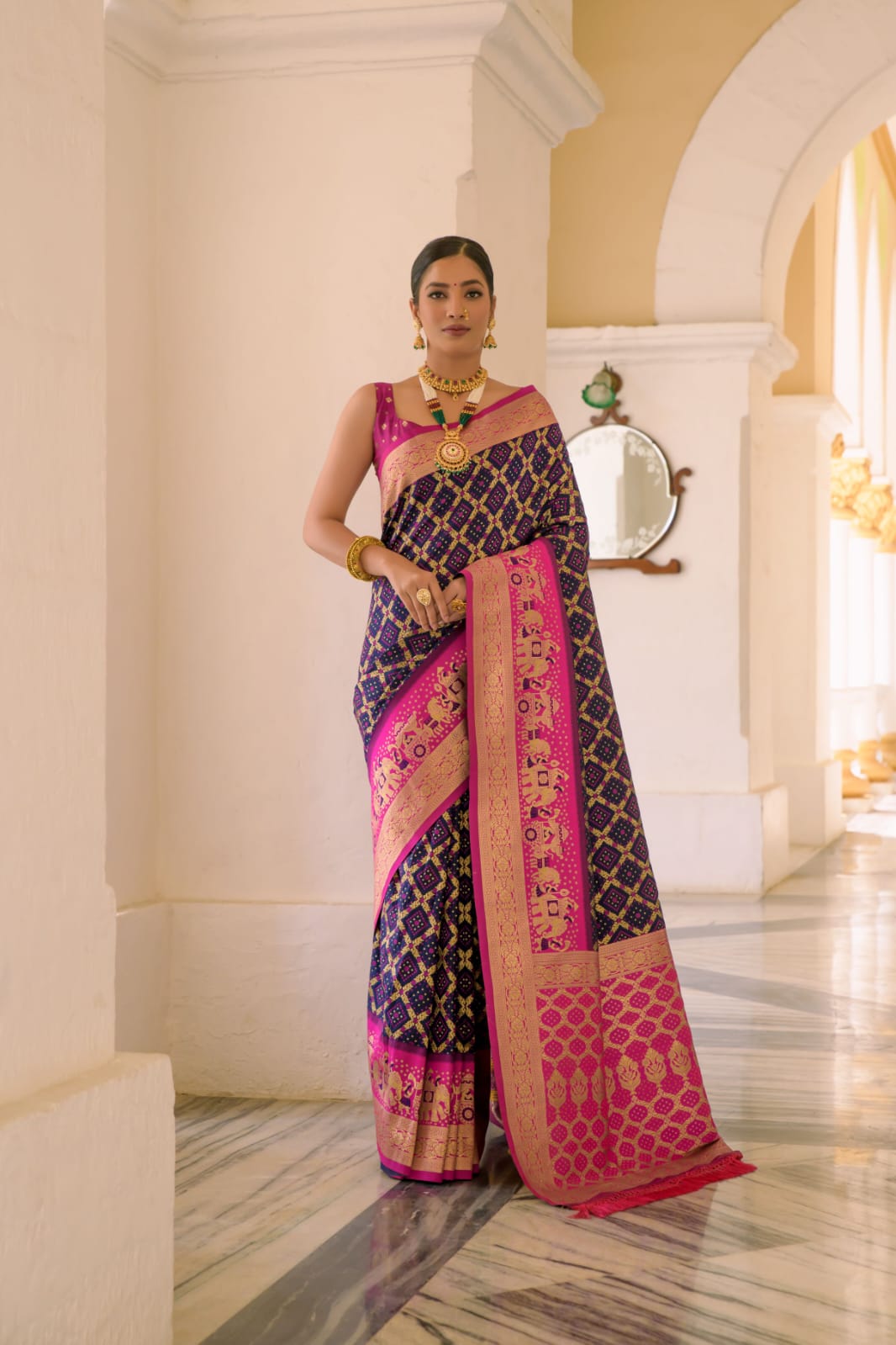 Banarasi Silk Patola All Over Rich Zari Weaved Jaali Body With Rich Pallu Wide Border Saree