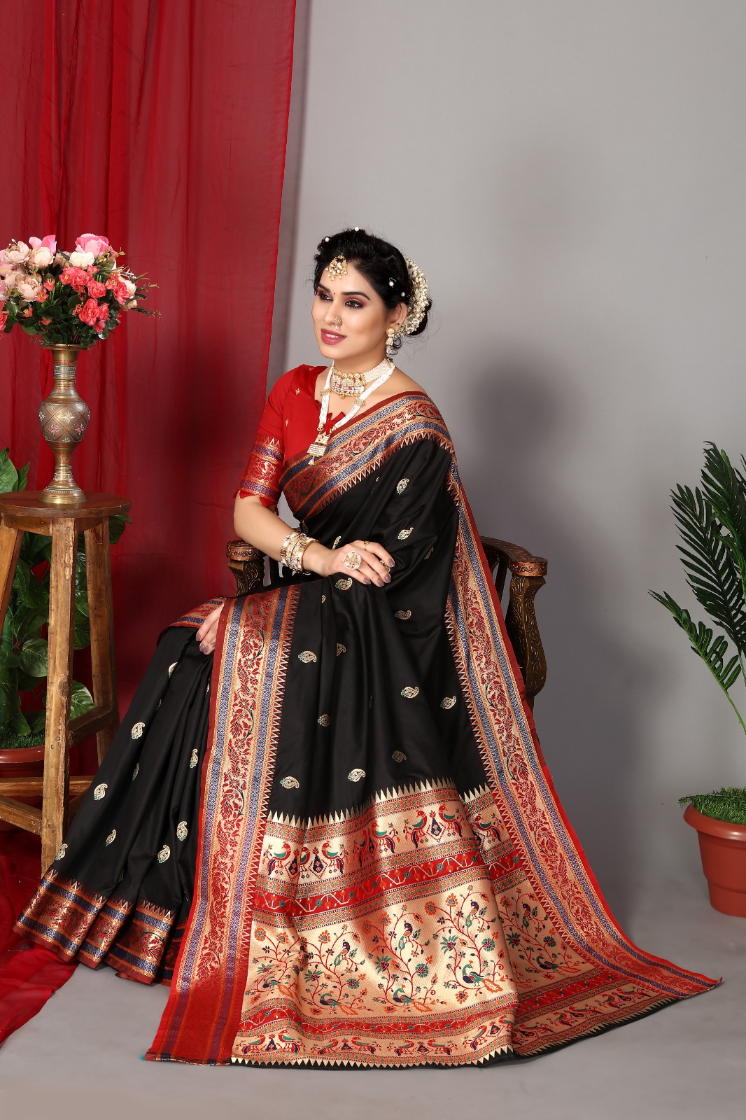 Banarasi Soft Paithani Silk Rich Zari Meena Weaved Body And Pallu Saree