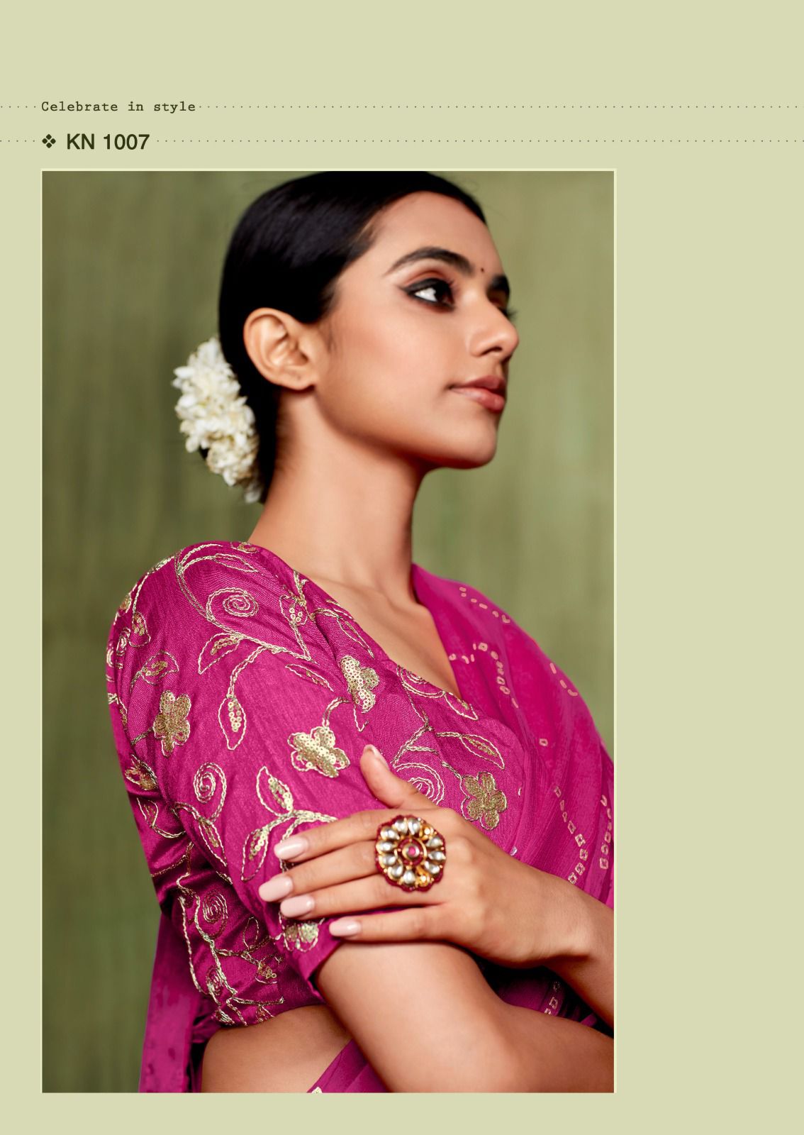 Pure Chiffon Foil Print And Embroidery Sequence Border Saree