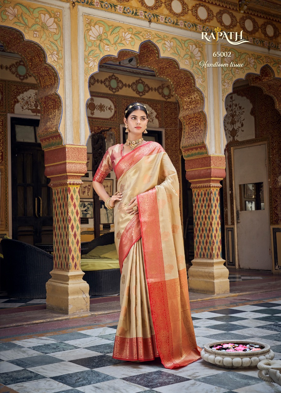 Pure Handloom Tissue Silk All Over Zari Weaved Rich Pallu Saree