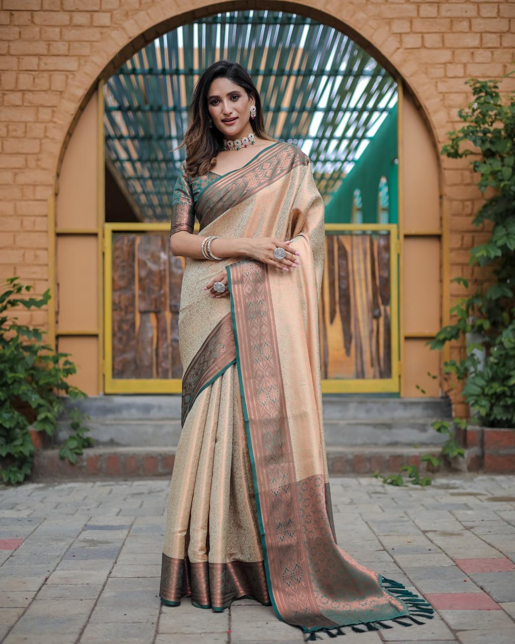 Pure Kanjivaram Silk All Over Copper Zari Rich Weaved Body Pallu Saree