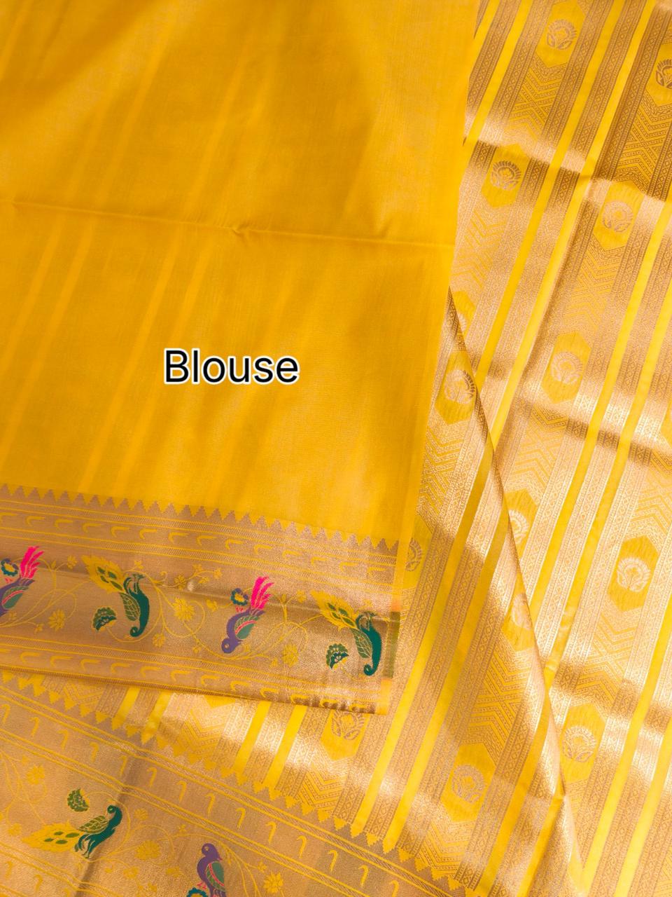 Gold Premium Soft Paithani Silk Rich Zari Meena Weaved Saree