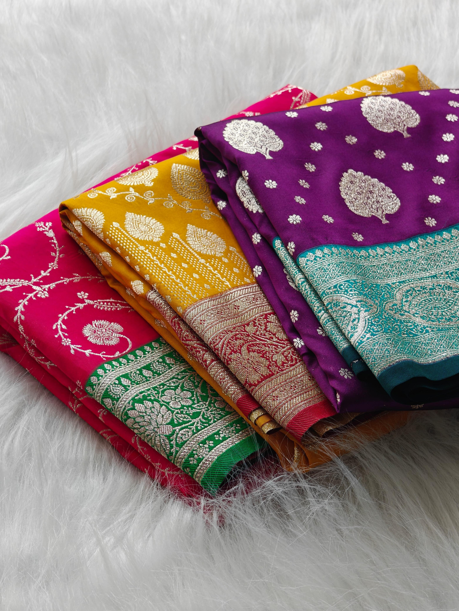 Purple Premium Banarasi Satin Silk Sari Weaved Saree