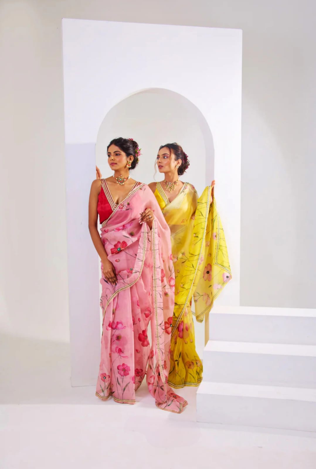 Pink Soft Organza Tebby Silk Printed Khatli Border Saree