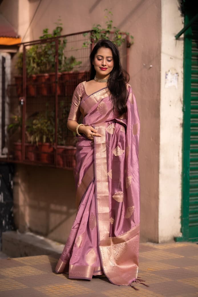 Purple Organza Silk Zari Weaved Rich Pallu Saree
