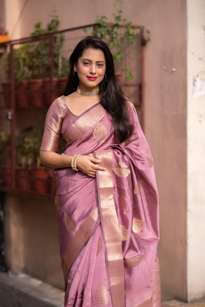 Purple Organza Silk Zari Weaved Rich Pallu Saree