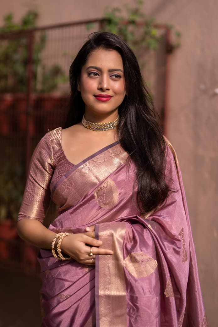 Purple Organza Silk Zari Weaved Rich Pallu Saree