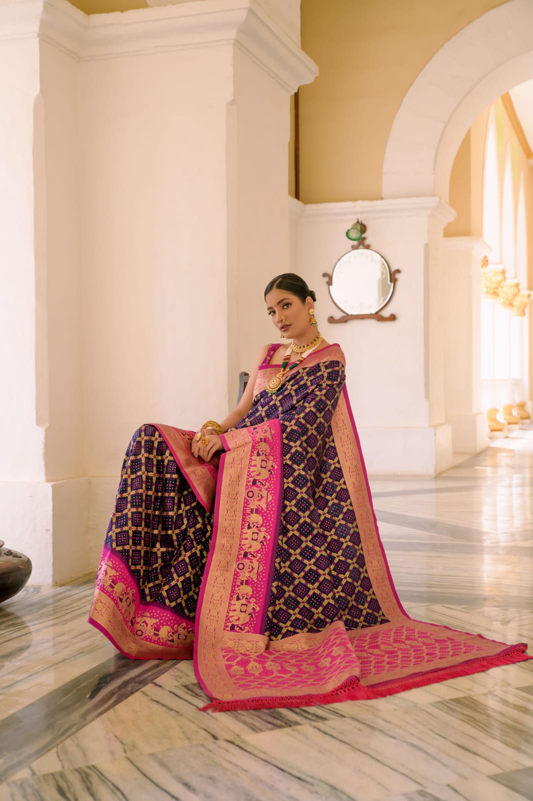 Banarasi Silk Patola All Over Rich Zari Weaved Jaali Body With Rich Pallu Wide Border Saree