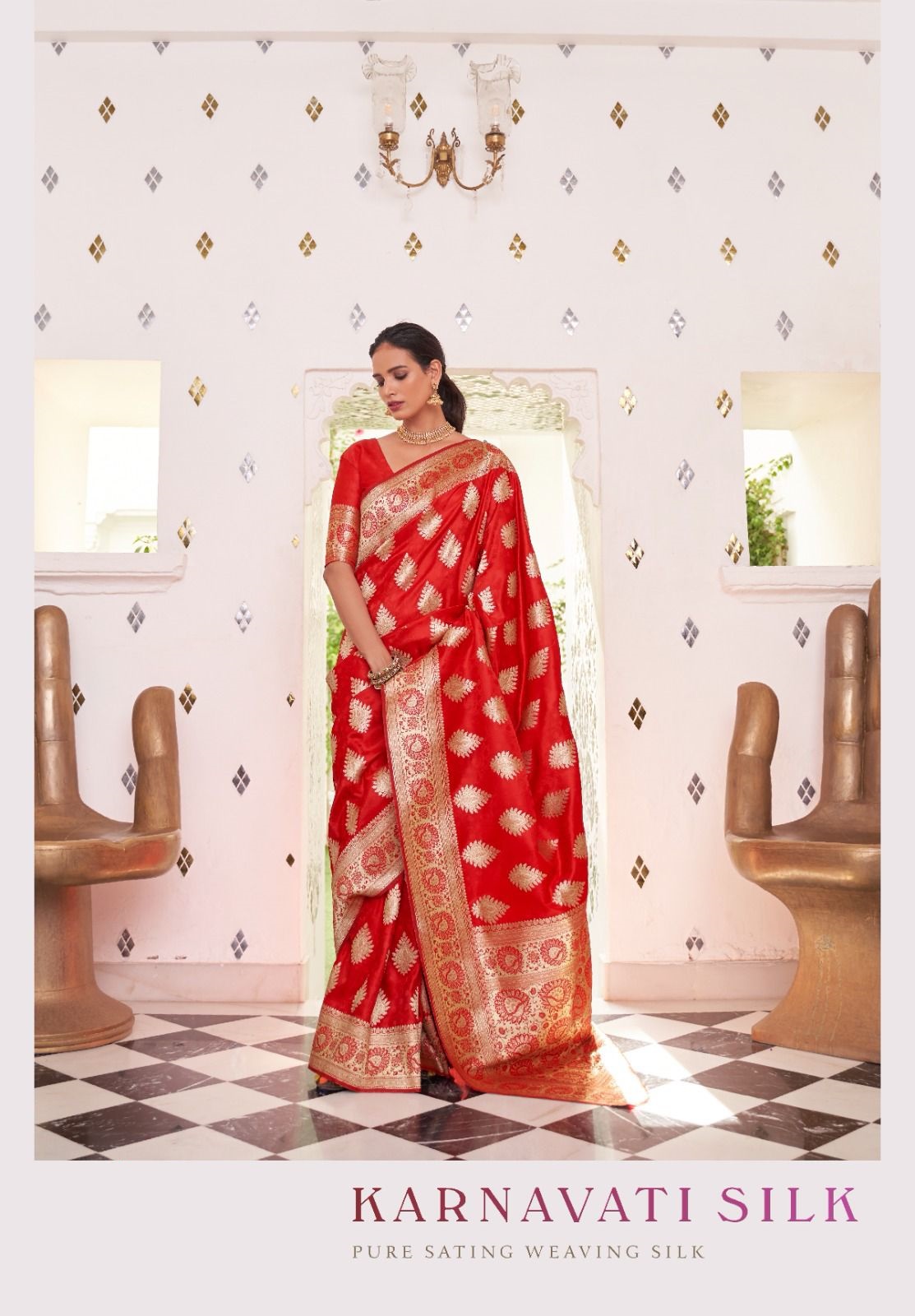 Pure Banarasi Satin Silk Rich Zari Weaved Body And Pallu Saree