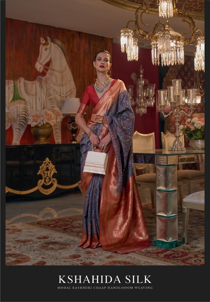 Modal Silk Kashmiri Chaap Handloom Rich Zari Weaved Saree