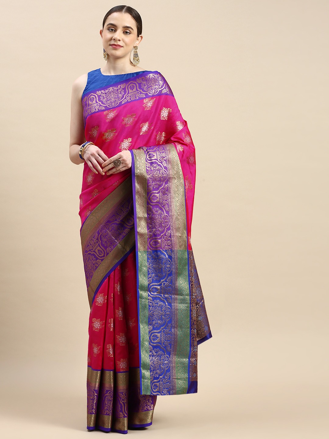 Kanchipuram Silk Handloom Weaved Rich Zari Weaved Pallu And Border Saree