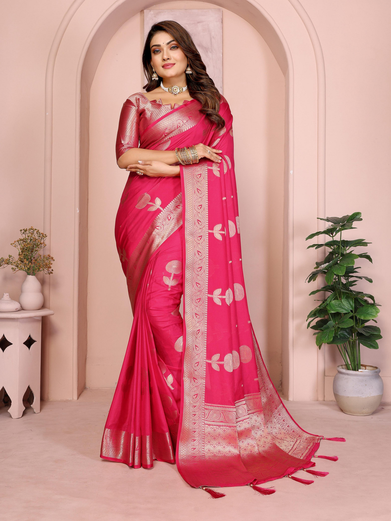 Raani Banarasi Soft Georgette Silk Zari Weaved Rich Pallu Border Saree