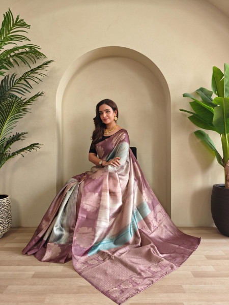 Image of Onion Premium Silk Printed Body Weaved Pallu Border Saree