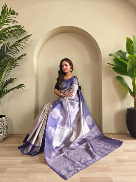 Image of Lavender Premium Silk Printed Body Weaved Pallu Border Saree