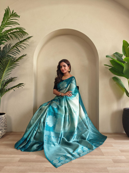 Image of Sea Green Premium Silk Printed Body Weaved Pallu Border Saree