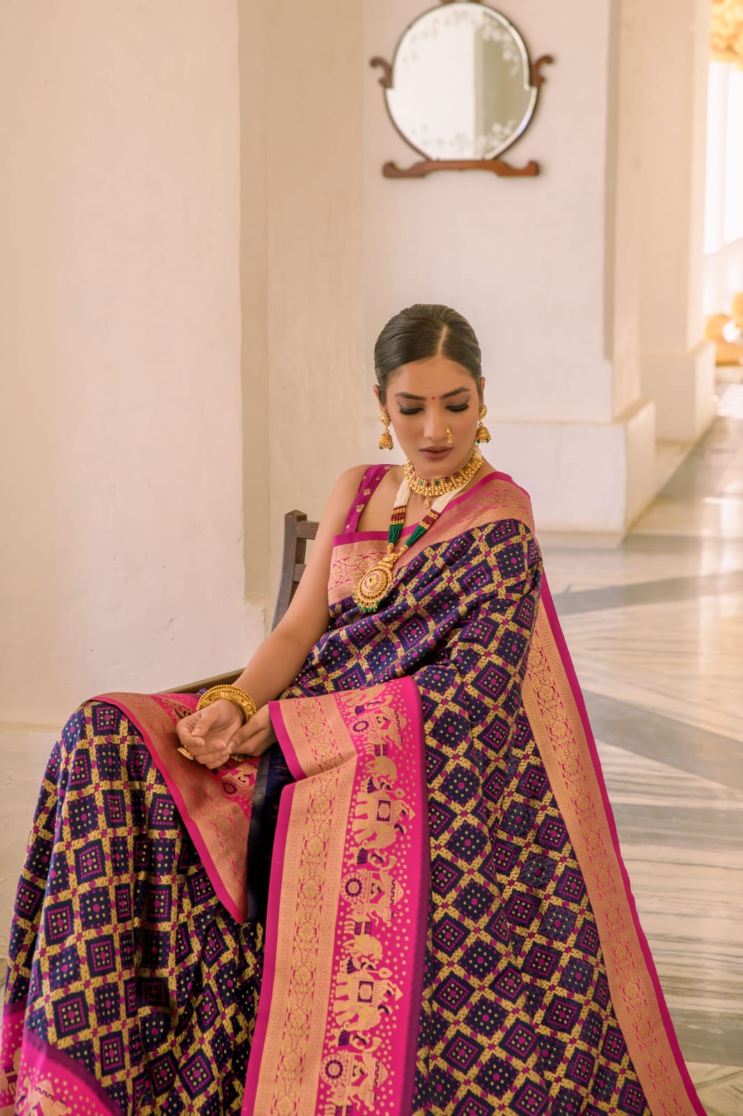 Banarasi Silk Patola All Over Rich Zari Weaved Jaali Body With Rich Pallu Wide Border Saree