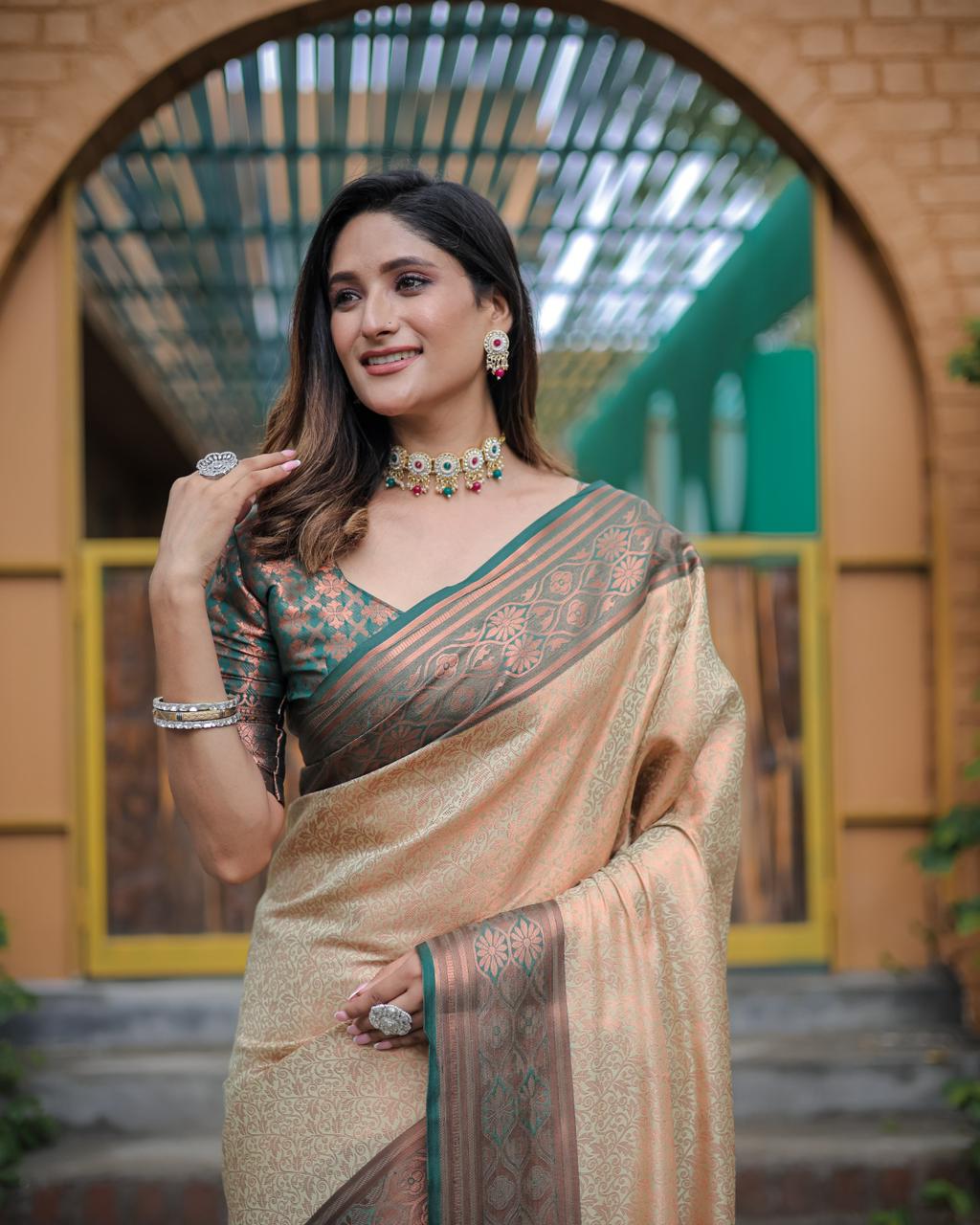 Pure Kanjivaram Silk All Over Copper Zari Rich Weaved Body Pallu Saree