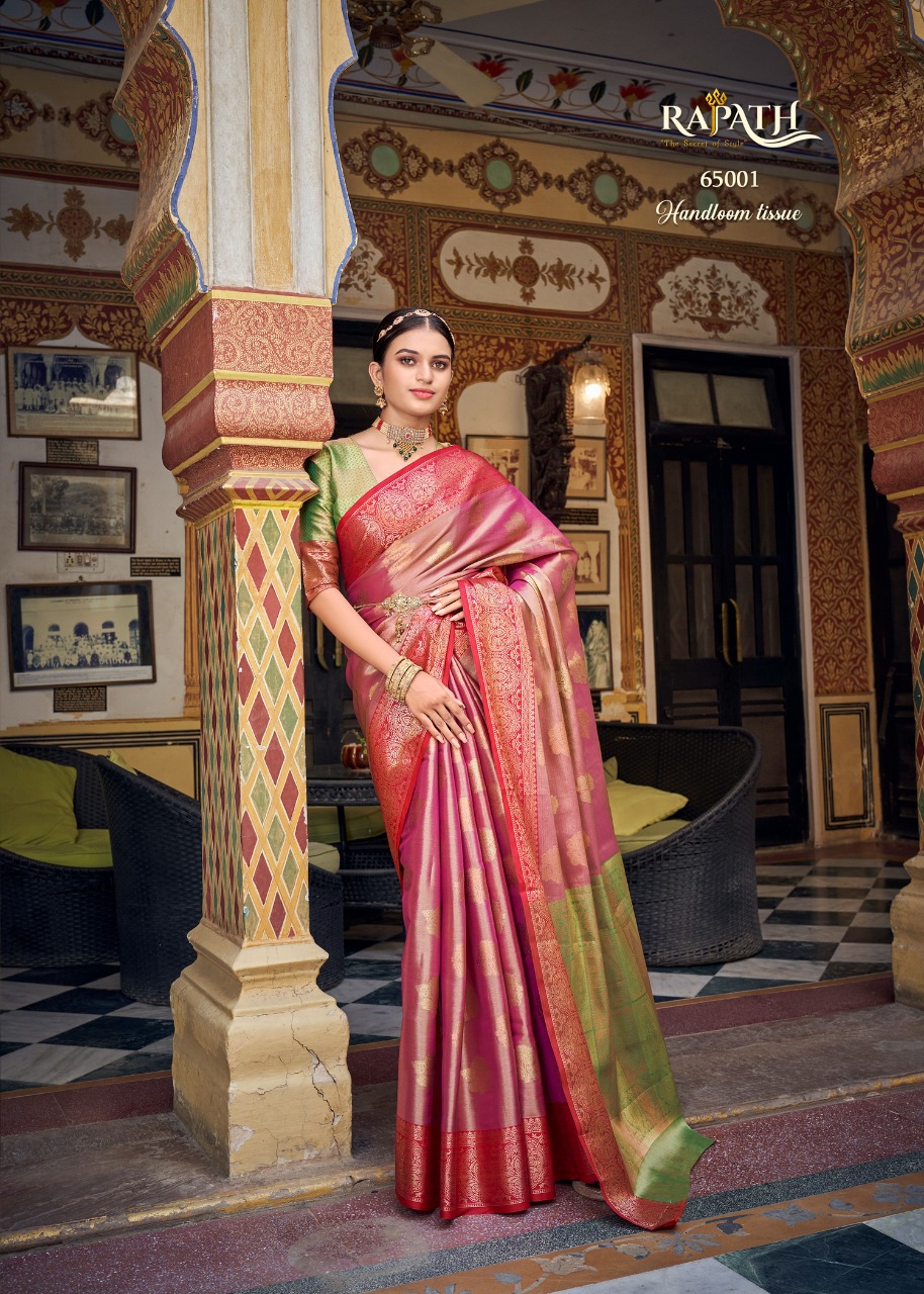 Pure Handloom Tissue Silk All Over Zari Weaved Rich Pallu Saree