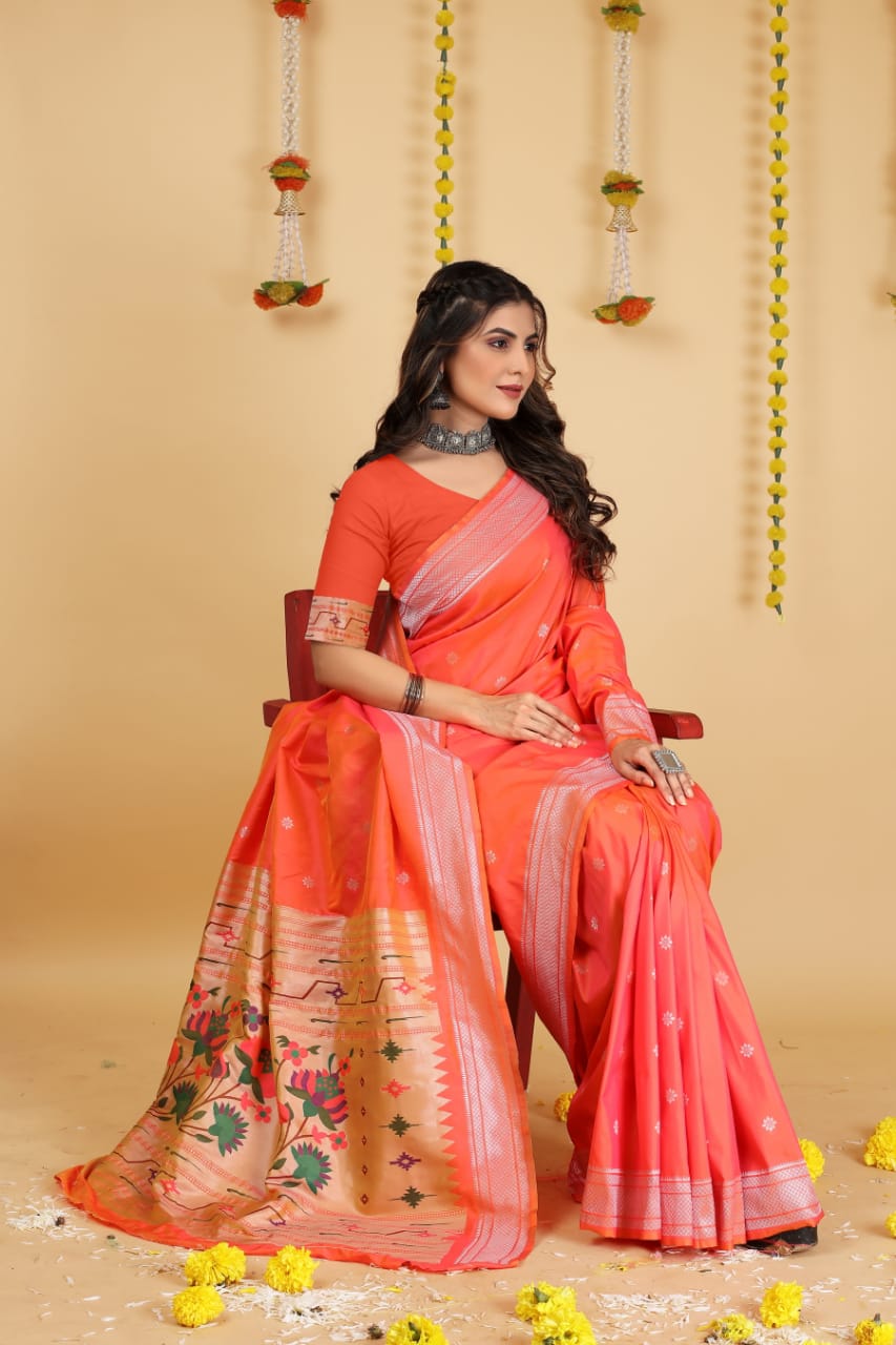 Pure Banarasi Silk Paithani Meenakari Rich Zari Weaved Sarees