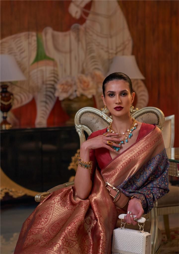 Modal Silk Kashmiri Chaap Handloom Rich Zari Weaved Saree