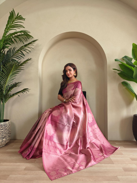 Image of Pink Premium Silk Printed Body Weaved Pallu Border Saree