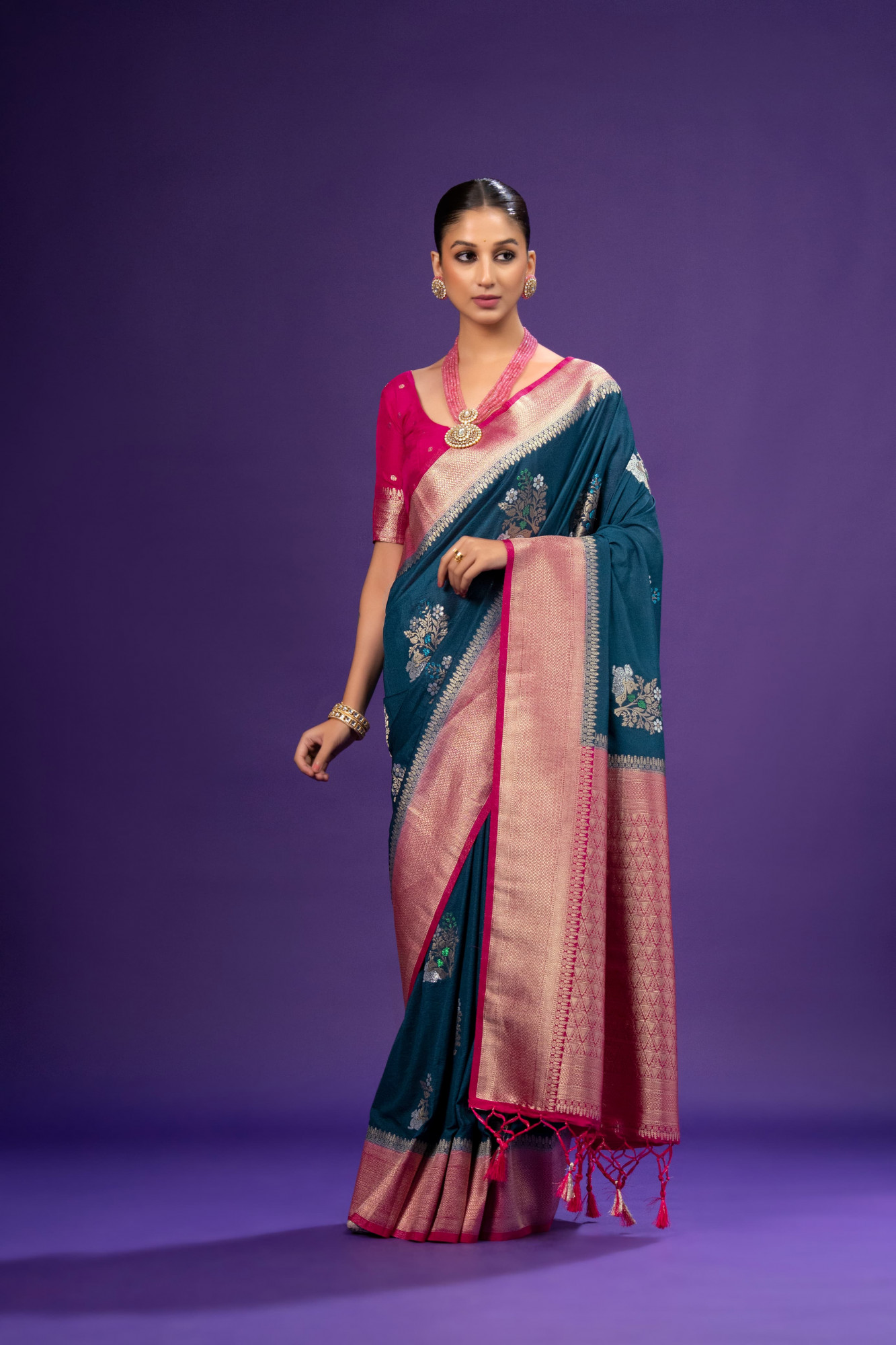 Dark Jade Green Pure Khadi Crepe Georgette Zari Weaved Saree